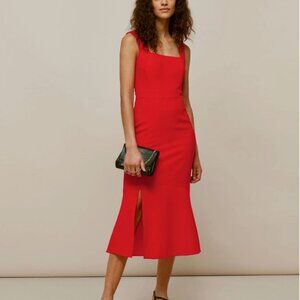 Whistles Bloomingdales Milla Square Neck midi Dress Red Size US 6 (UK 10)